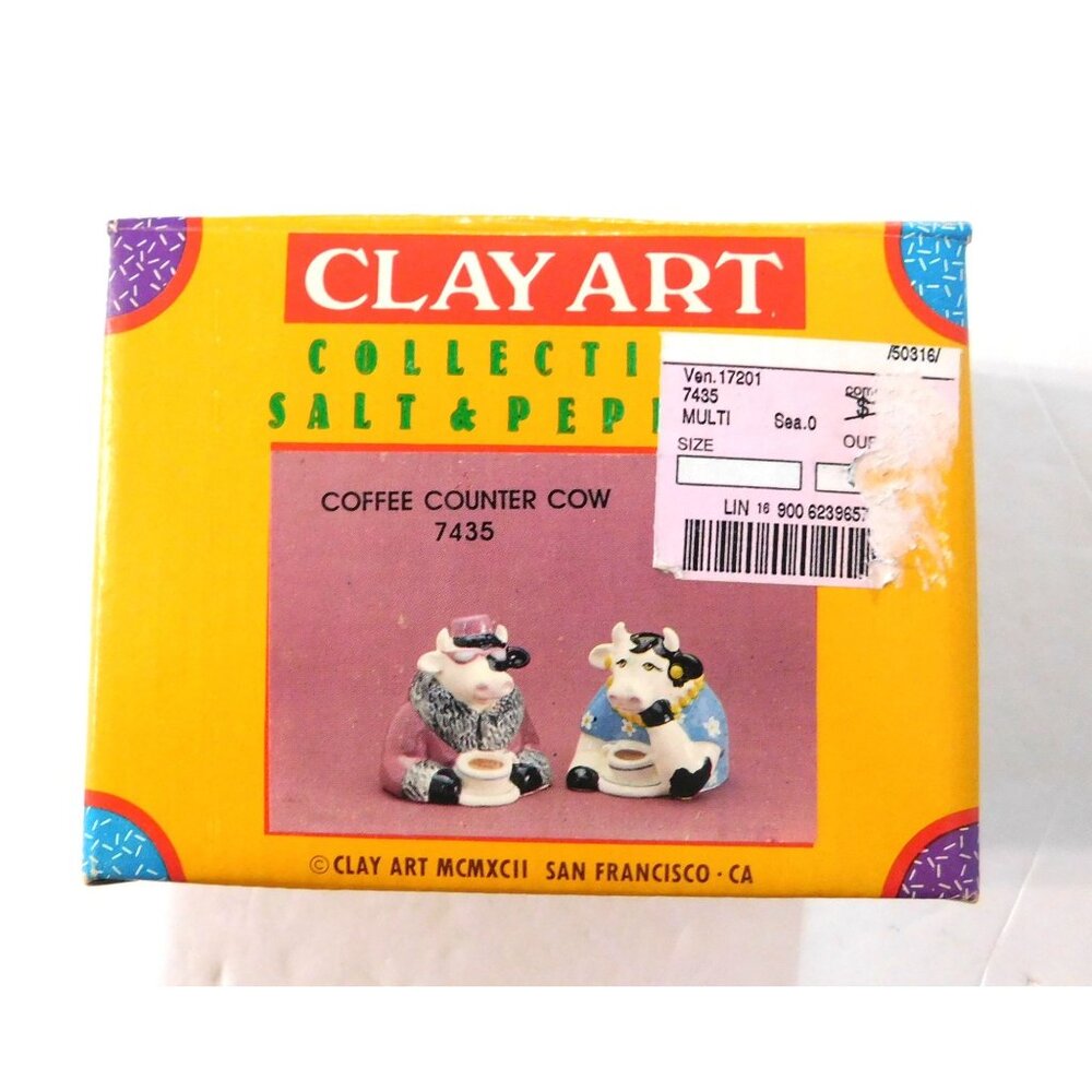 Clay Art Coffee Counter Cow Salt & Pepper Shakers 7435 Vintage 1992 Ceramic - Picture 9 of 11